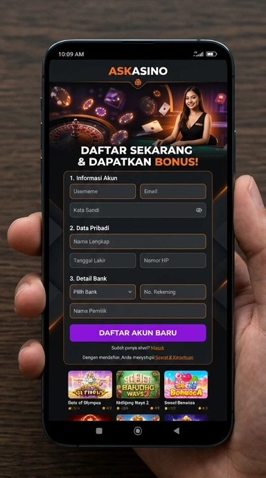 Tampilan halaman daftar askasino